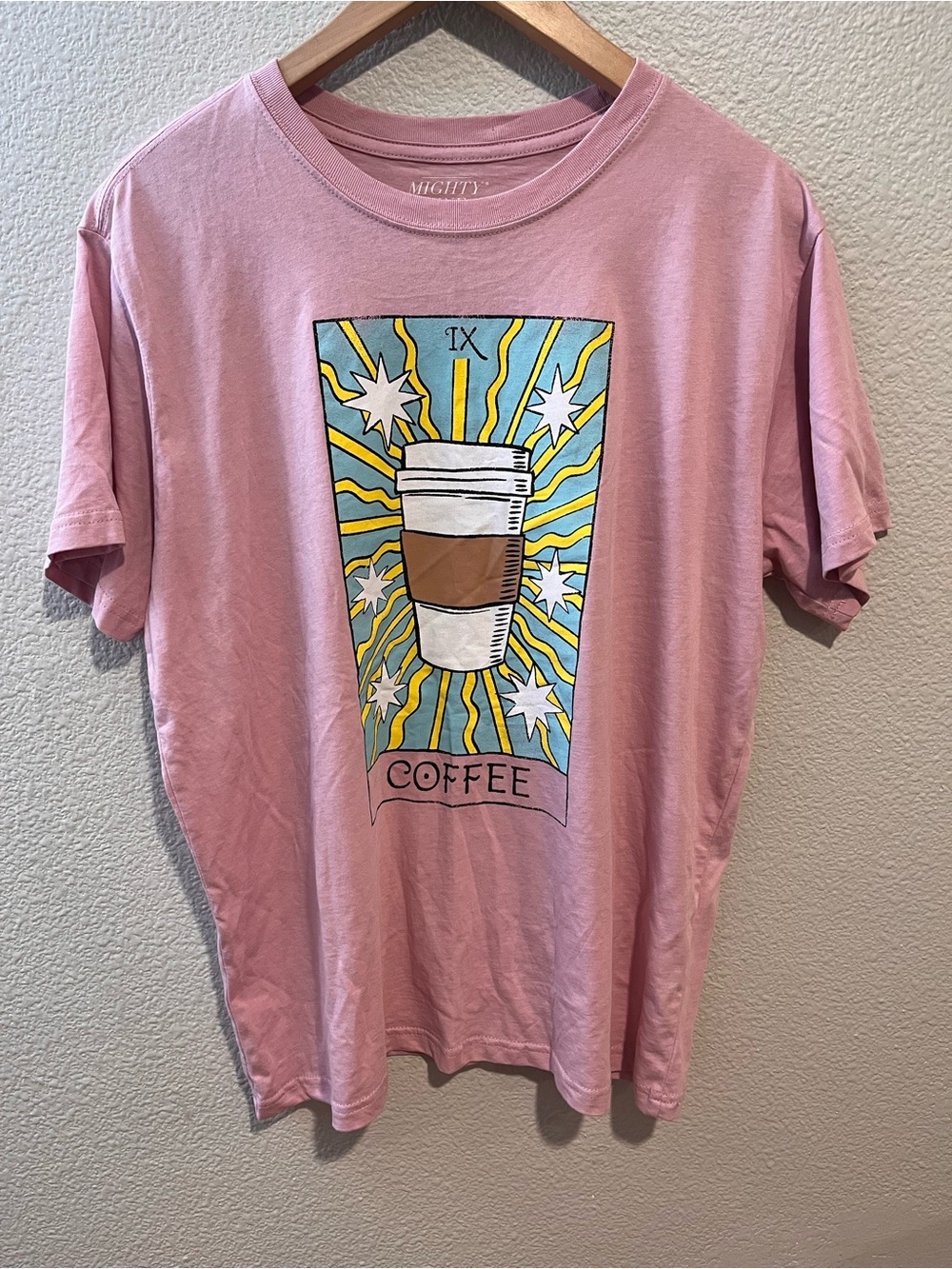 Mighty Fine Tarot Card Coffee Graphic Tee Pink Cotton Size Large